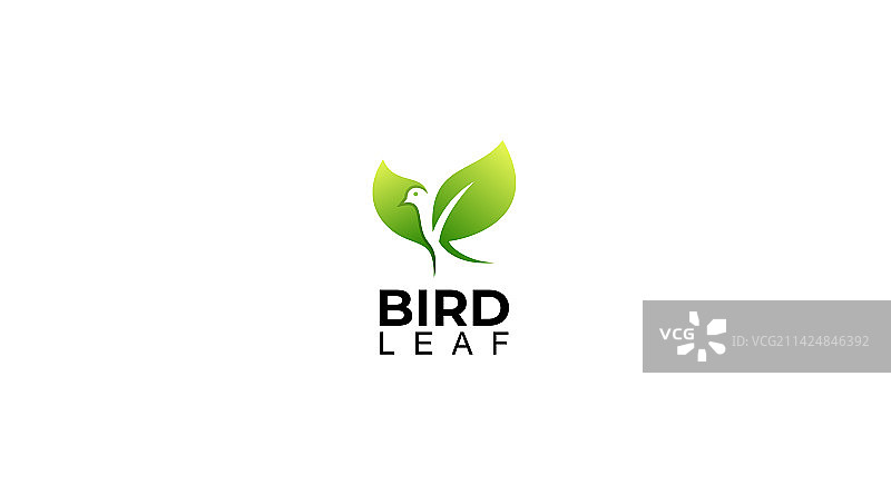 绿色小鸟树叶logo设计模板图片素材