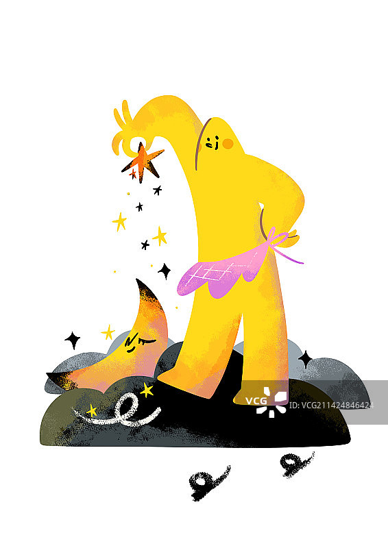 扁平风格种星星创意故事插画图片素材