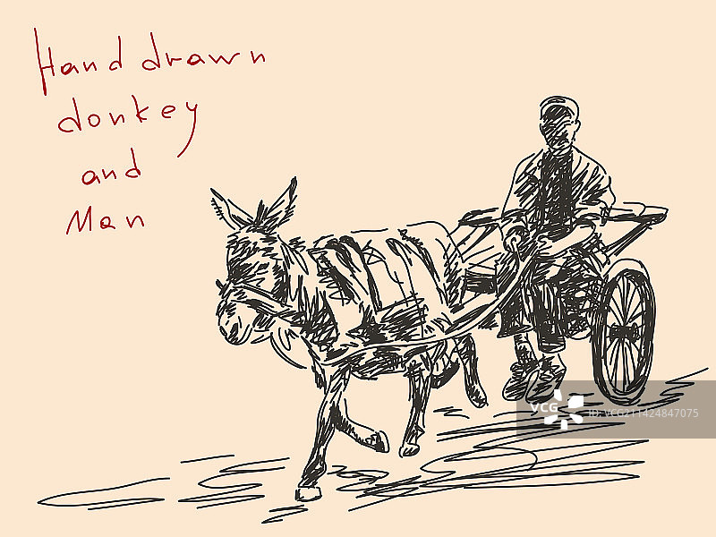 手绘驴和男人图片素材
