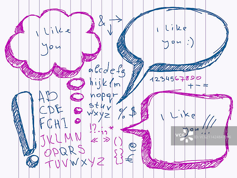 手绘的对话和思考气泡图片素材