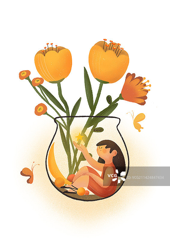 扁平创意人物植物插画图片素材