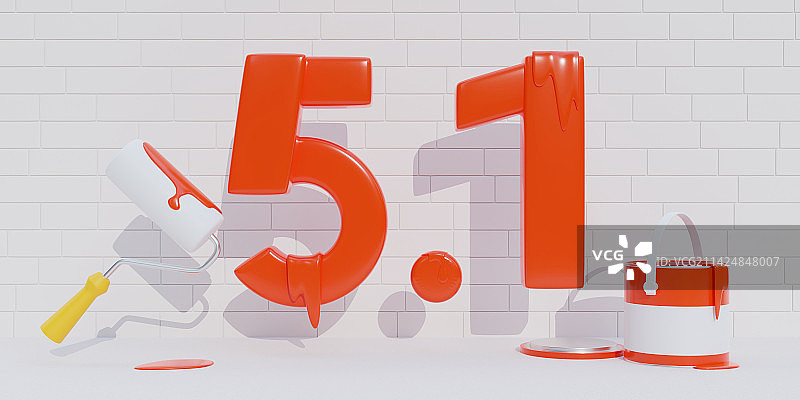 3D红色五一劳动节油漆桶刷子劳动创意图图片素材
