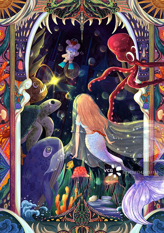 美人鱼和小伙伴在海洋里冒险图片素材