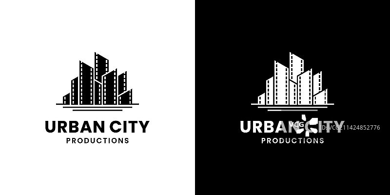 带有电影胶片条纹的城市建筑图片素材