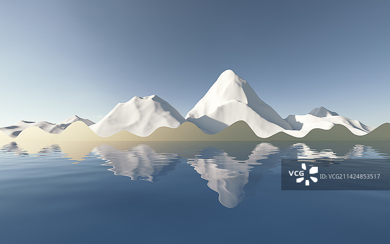三维渲染卡通雪山水面倒影图片素材