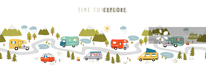 公路旅行横向无缝涂鸦图案图片素材