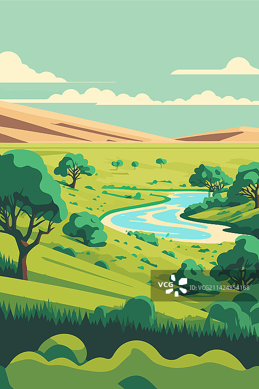 草原景观：草地和山丘图片素材