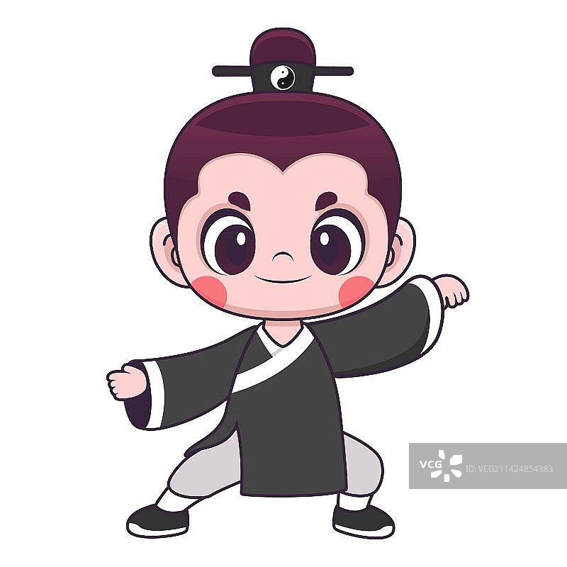 手绘练太极卡通人物图片素材