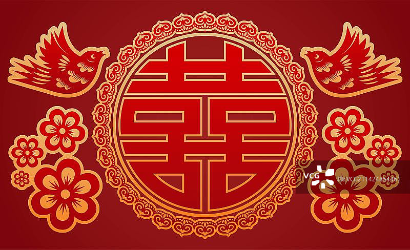 剪纸风喜鹊双喜插画素材图片素材