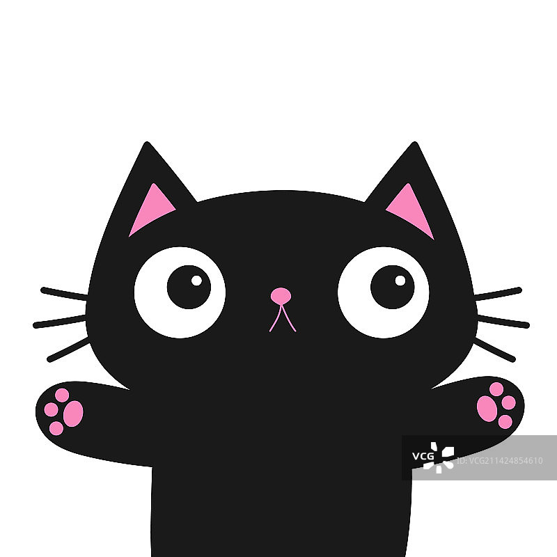 黑猫幼崽拥抱粉色爪印可爱卡通图片素材