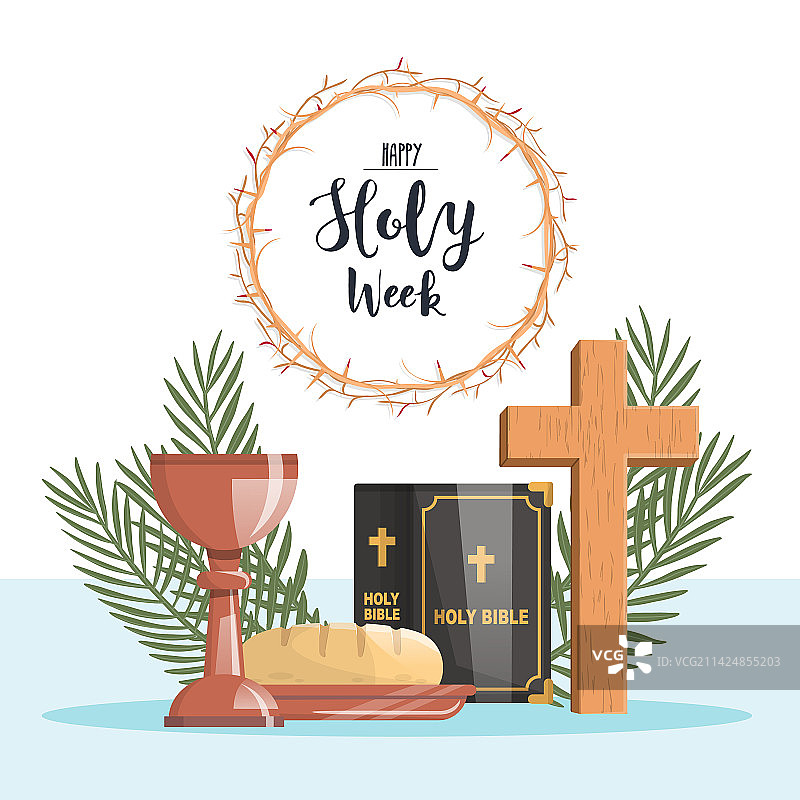 圣周面包和圣杯十字棕榈图片素材