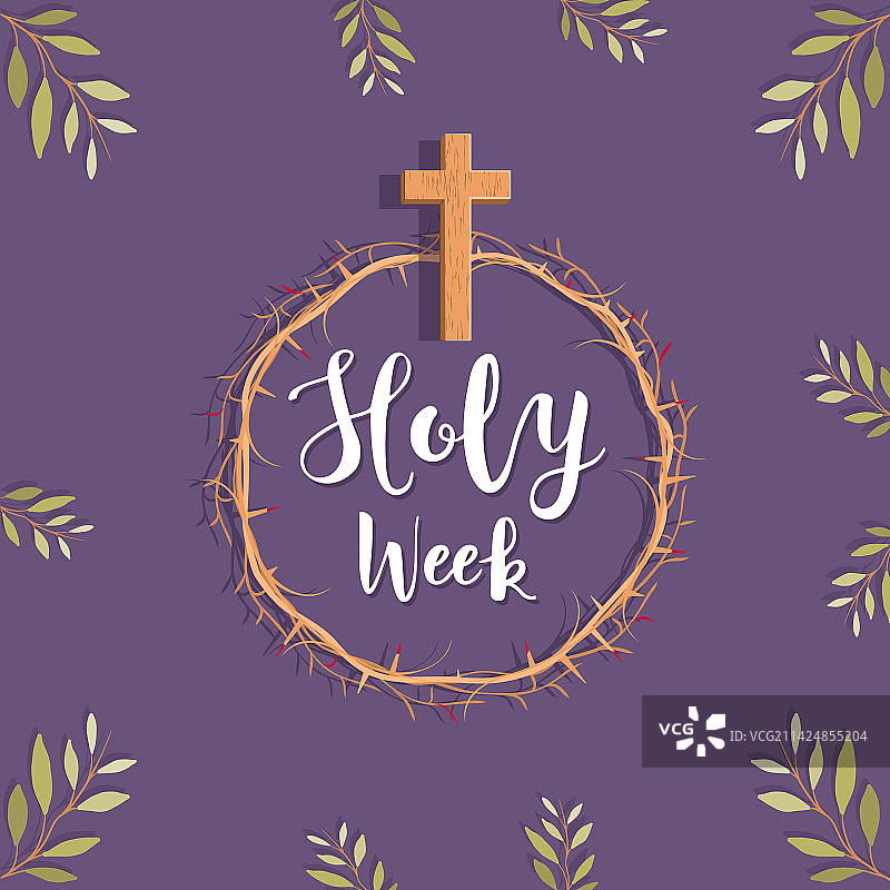 荆棘冠冕、十字架和棕榈枝圣周素材图片素材