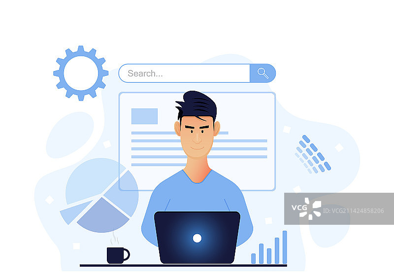 用于Web Banner的SEO分析现代扁平概念图片素材