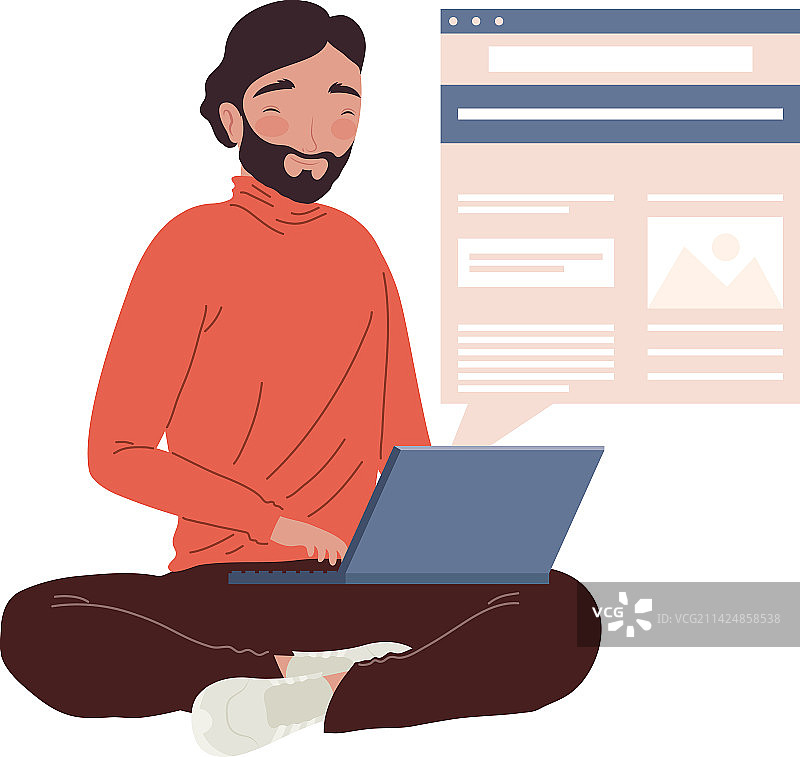 使用笔记本电脑的男性博主图片素材