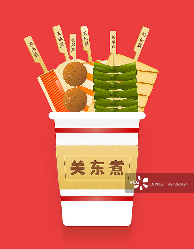 可口美食关东煮红底插画图片素材