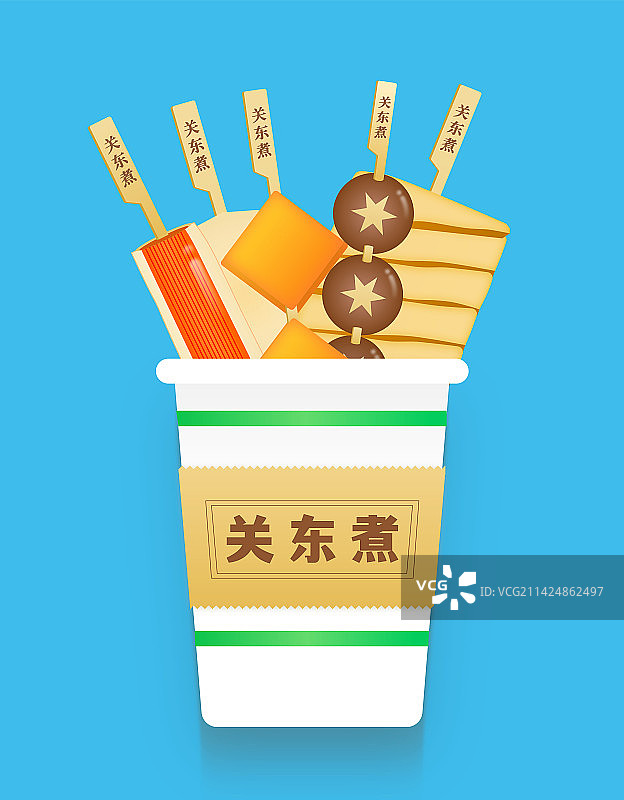 可口美食关东煮蓝底插画图片素材