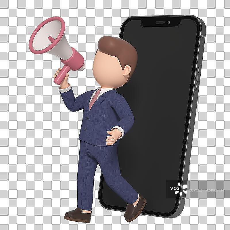 3D渲染拿喇叭的卡通商务人士图片素材