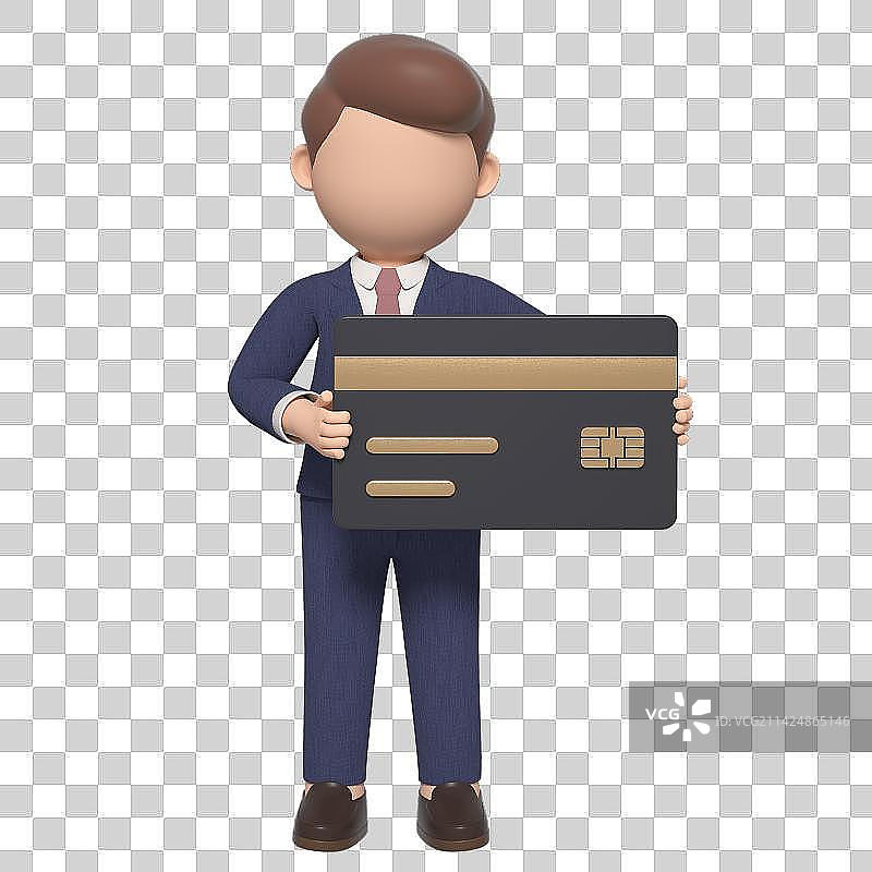 3D渲染拿信用卡的卡通商务人士图片素材