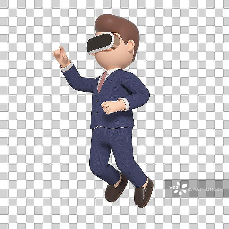 3D渲染戴VR眼镜的卡通商务人士图片素材