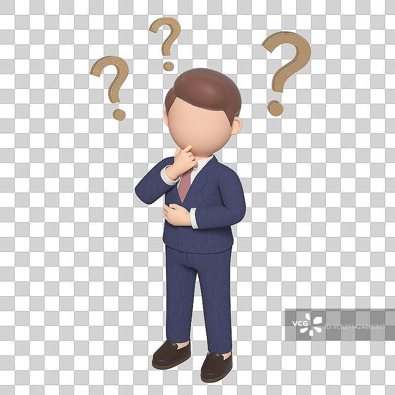 3D渲染思考的卡通商务人士图片素材
