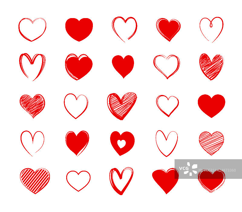 红色心形符号爱心手绘图标图片素材