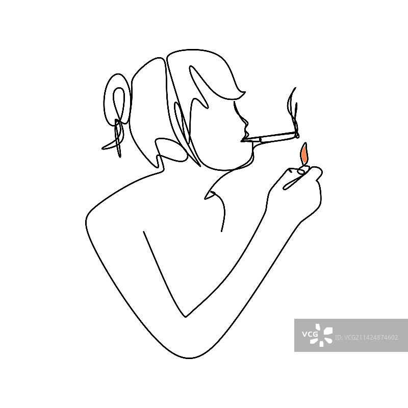 女人点燃香烟的连续一行图片素材