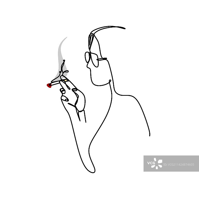 吸烟的女人一笔画图片素材