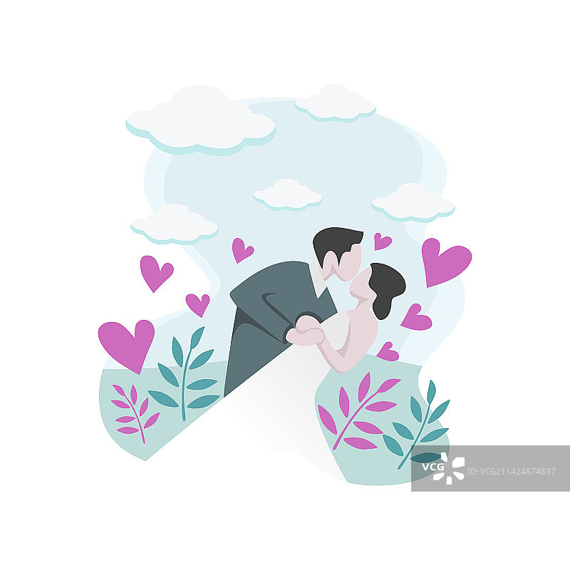 带有可爱卡通图案的幸福情侣图片素材