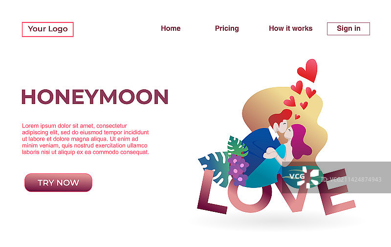 情侣蜜月旅行着陆页模板图片素材