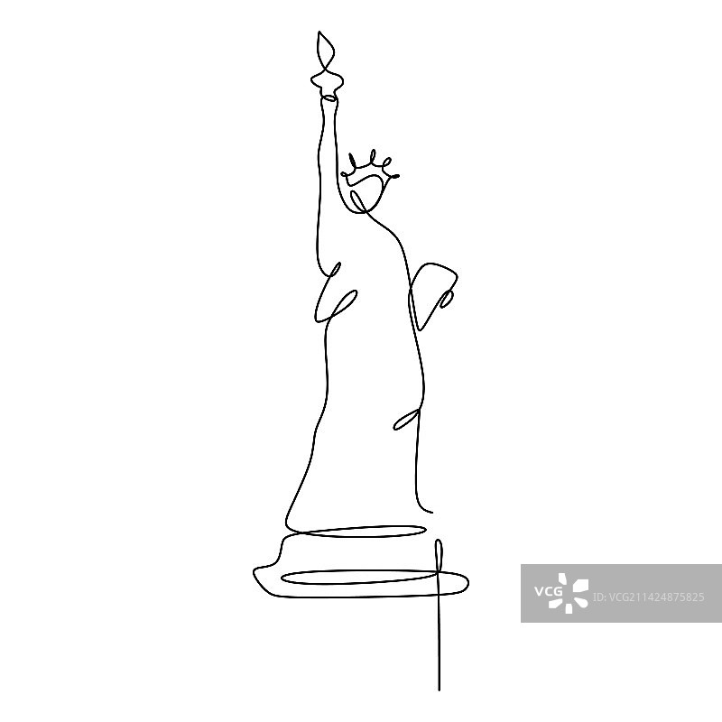 自由女神像连续单线极简主义图片素材