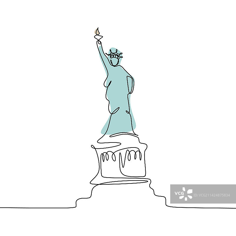 自由女神像单线剪影图片素材