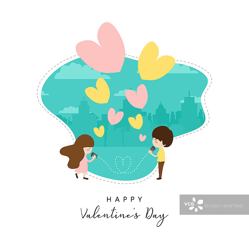 带有可爱情侣的情人节贺卡设计图片素材