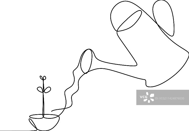 浇灌植物连续线条画图片素材