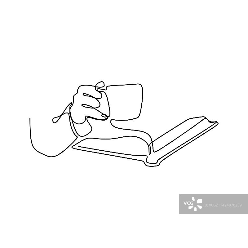 阅读书籍的连续线条画图片素材