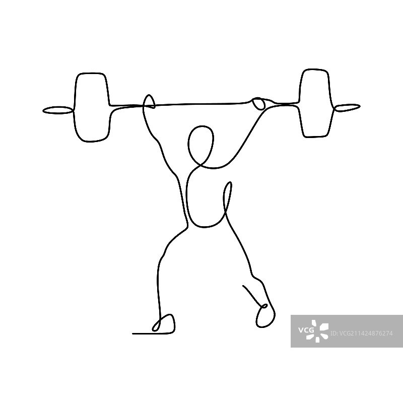 举重运动连续线条画图片素材