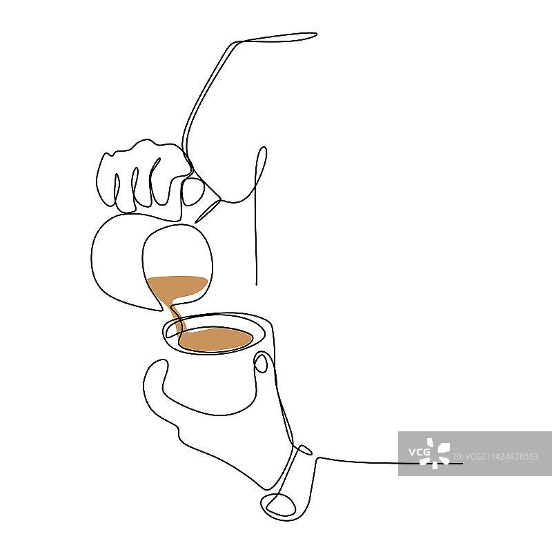 连续线条画倒一杯咖啡图片素材