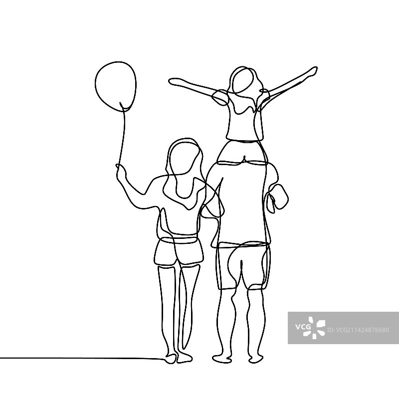 快乐家庭连续线条画图片素材