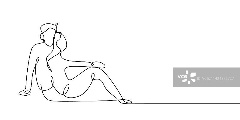 情侣拥抱的线条画图片素材