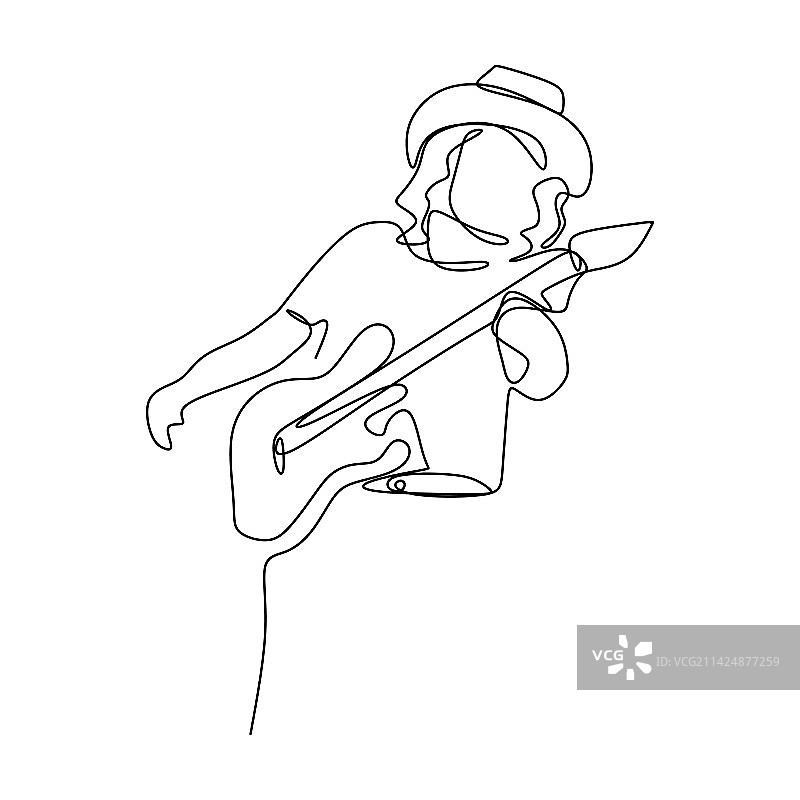 摇滚吉他手的连续线条画图片素材