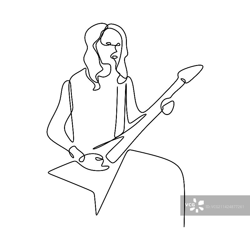 摇滚吉他手的连续线条画图片素材