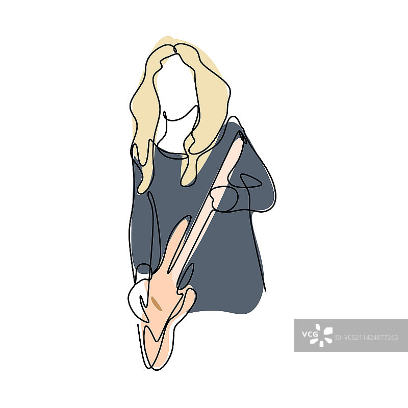 摇滚吉他手的连续线条画图片素材