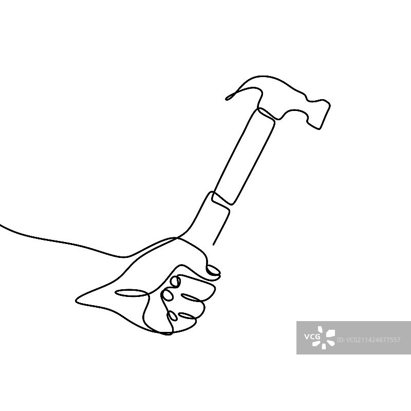 连续线条绘制的手持锤子图片素材