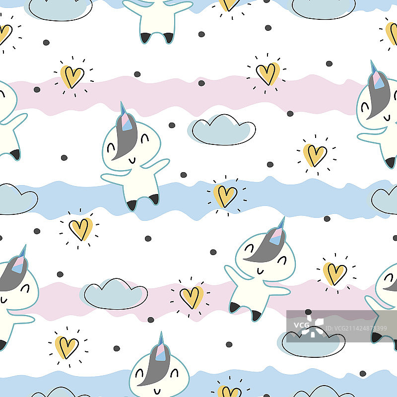 带有独角兽的可爱婴儿时尚背景图片素材