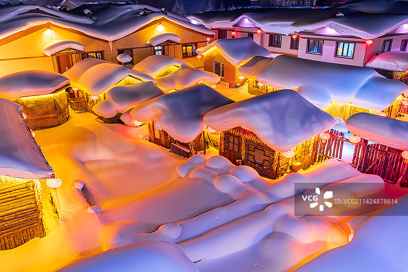 中国雪乡景区夜景图片素材