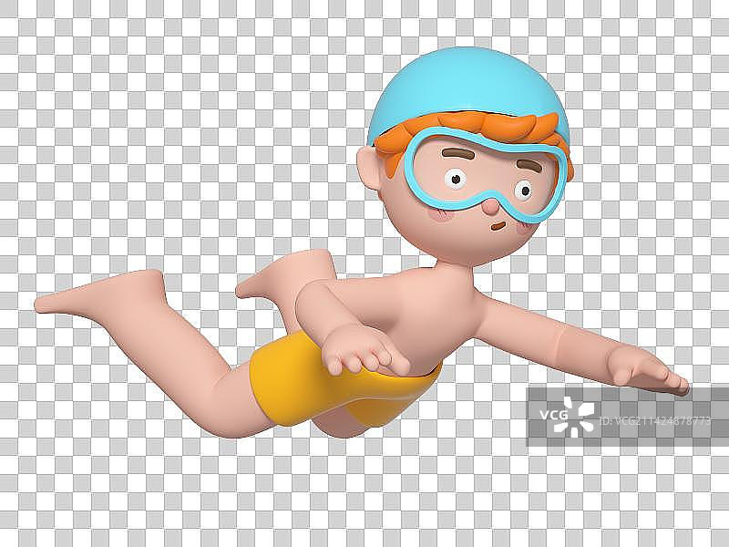 正在游泳的的3D卡通男孩图片素材