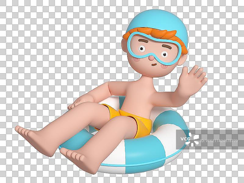 坐在泳圈上的3D卡通男孩图片素材