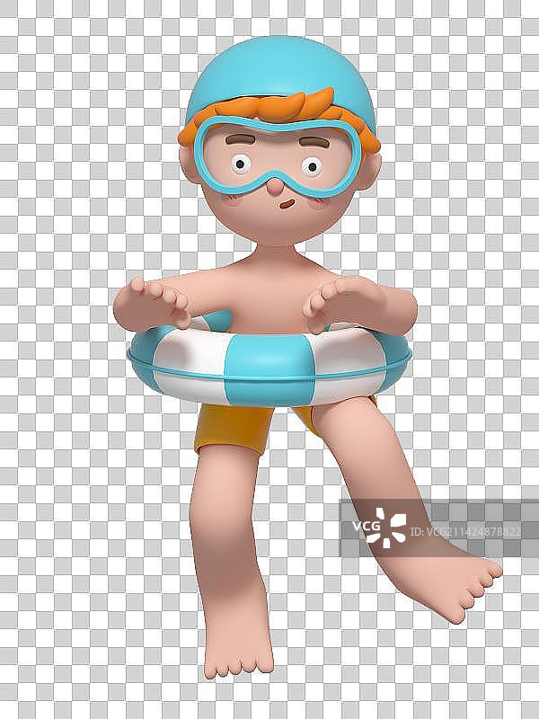 套着泳圈的3D卡通男孩图片素材