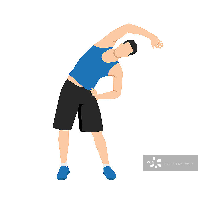 男人做侧弯运动，手扶臀部伸展图片素材