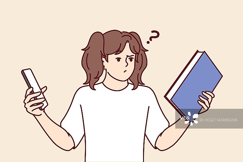少女选择读书还是看手机图片素材