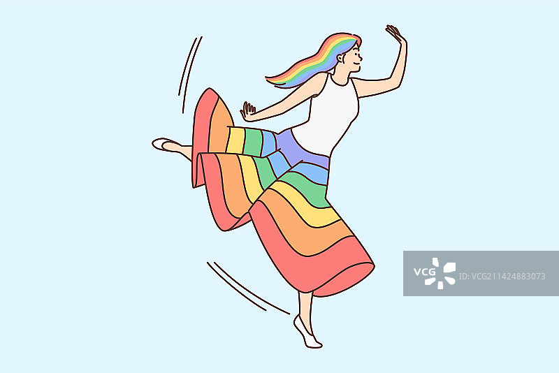 穿着彩虹裙跳舞的快乐女人图片素材